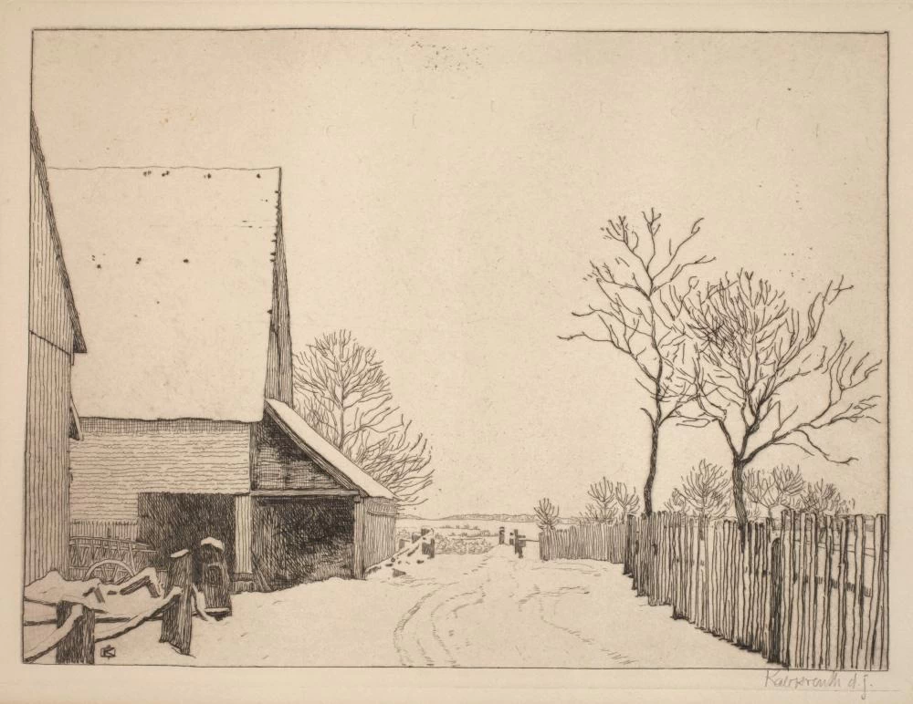 Leopold von Kalckreuth - Fattoria in inverno, cascina innevata in pianura